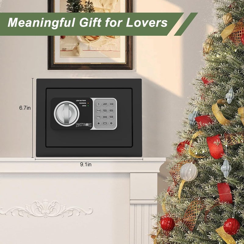 Patron صندوق أمان مقاوم للحريق للمنزل ، صندوق صغير للنقود ، صناديق نقود برمز ، صندوق قفل مقاوم للحريق للأطفال ، صندوق آمن للجدار أو الخزانة للأغراض الشخصية ، 0.236 قدم مكعب أسود - Image 5